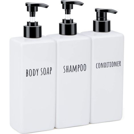 3-teiliges Seifenspender-Set – Pumpflasche – Nachfüllbar, 500 ml, für Shampoo und Duschgel, Weiß, Badezimmer, 500 ml (1/5)