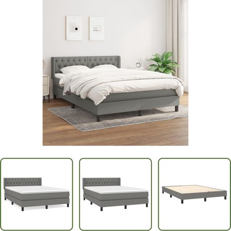 vidaXL Kopfteil - Boxspringbett mit Matratze Dunkelgrau 140x200 cm Stoff (1/5)