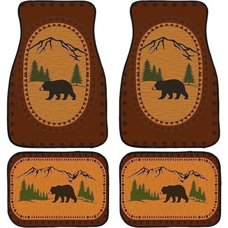 Juego de alfombrillas para coche con estampado de oso (4 piezas), decorativas, antideslizantes, universales, compatibles con turismos. (1/5)