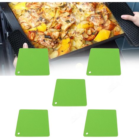 Set de 5 Coussinets Antiadhérents en Silicone Résistant à la Chaleur (18.5cm) - Trivet Mat Protection Plan de Travail Vert (1/5)