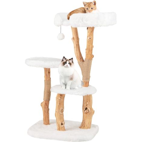 Goplus – Arbre à chat 110 cm 4 niveaux en bois massif – Plateforme, hamac, griffoirs en jute – Pour chats adultes et chatons – 59 x 49 cm