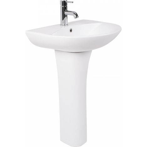 Bathroom Cloakroom Full Pedestal 550mm Basin Compact Single Tap Hole Sink