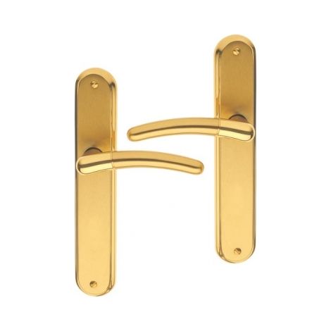 Ouvre&Déco – Lot de 2 poignées de porte BABETTE sans trou – Laiton poli brillant et satiné – Entraxe 195 mm – Vernis haute résistance aux rayures