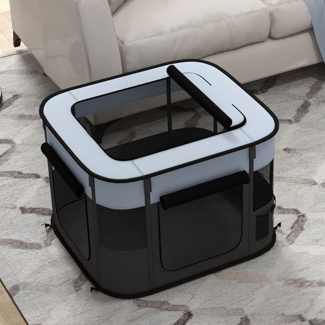 Parc pliable pour chiots 74 x 60 x 45 cm gris compact respirant,adapté petits chiens moins de 4 kg et rongeurs.