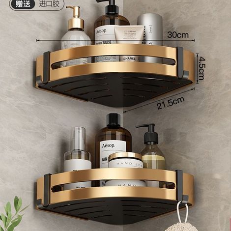 Lot de 2 Etagère de Douche d'angle sans Perçage Etagère Salle de Bain Adhésif Acier Inoxydable Triangle Panier Rangement pour Shampoing Savon avec Crochets (1/5)