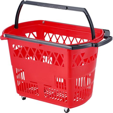 Panier de courses à roulettes, lot de 6, 39L, avec poignées, plastique robuste, pour supermarchés, magasins, courses pratiques. (1/5)