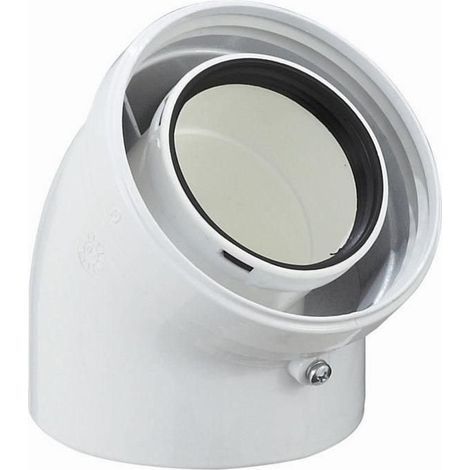 Poujoulat – Coude EC 45° 60 E.P Raccord fumisterie – Polypropylène blanc – Pour chaudières gaz et fioul – Diamètre 60/100mm – 17060721 (1/3)