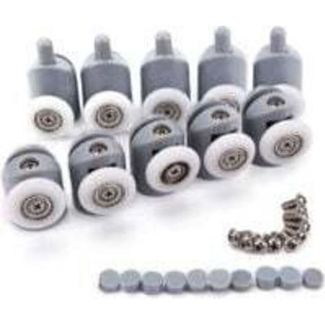 10pcs Adjustable Dual Roller Shower Door Rollers, Shower Enclosure Wheels for Bathroom, 25mm, 5 Upper and 5 Lower