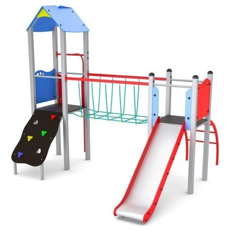 Castello A Doppia Torre Con Scivolo, Gioco Per Parchi Completo Di Arrampicata E Scala A Pioli Curva E Pertica