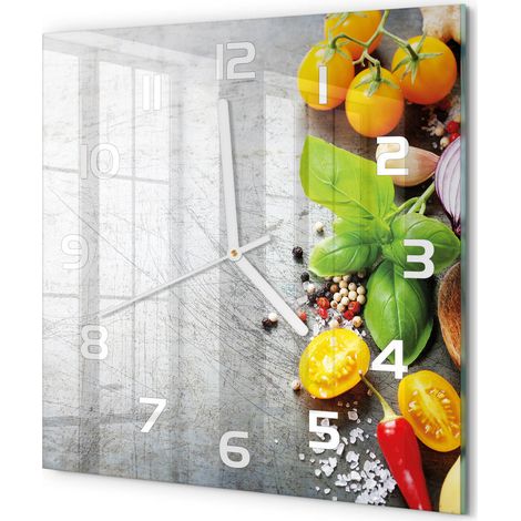 Horloge Murale Carrée Chambre Bureau Verre Silencieuse Design Moderne Élégant Légumes 30x30 cm (1/5)