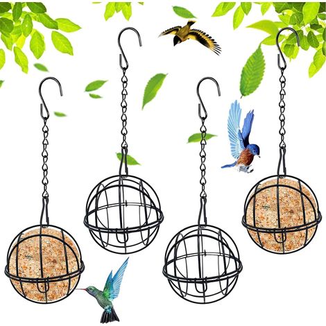Lot de 4 Mangeoires à Oiseaux Sauvages, Distributeur Graines Oiseaux en Métal avec 4 Crochets en Forme de S pour Extérieur, Jardin, Faune, Pinson, Moineau, Rouge-gorge (1/5)