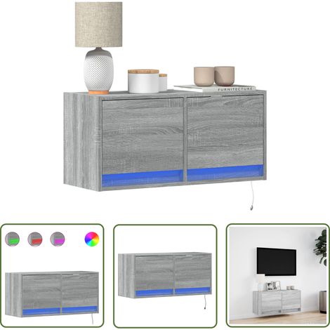 vidaXL TV-Wandschrank mit LED-Beleuchtung Grau Sonoma 80x31x38 cm (1/5)
