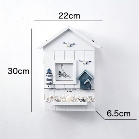 Kalavika Armoire à clés en Bois Porte-Clés Boîte de Rangement de Style Méditerranéen Nautique Mural avec 6 Crochets, phare (1/4)