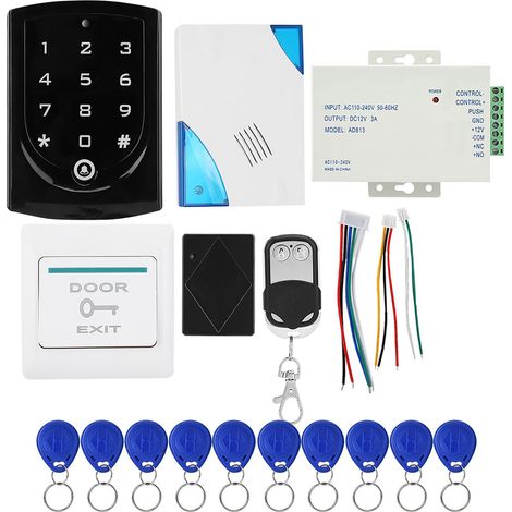 Système de contrôle d'accès pour porte : serrure magnétique 180 kg, bouton de télécommande, sonnette, alimentation, 10 porte-clés. (1/5)