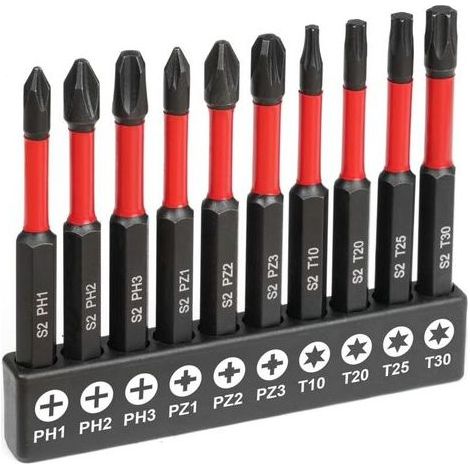 Set de 11 douilles à embouts étoilé Tamper Proof en acier S2, tiges hexagonales 1/4", 11 embouts 50 mm sans trous, H1.5 H2 H2.5 H3 H3.5 H4 H5 H6 H7 H8, pour tournevis et visseuse électrique (1/4)