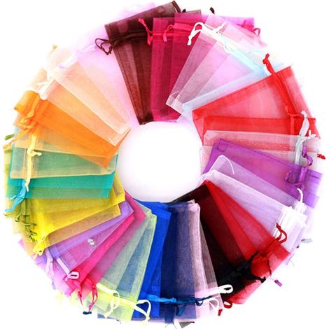 Sac À Cordon Organza - 5x7 Pouces - Transparent - Pour Faveurs De Mariage Et Événements - 100 Pièces (1/5)