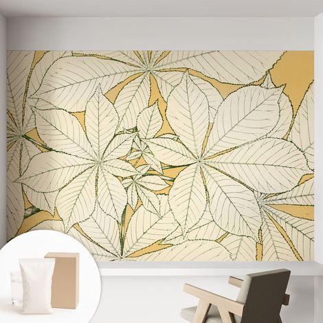 Tapete Vliestapete mit Kleber- abwaschbar - Raumgestaltung Schlafzimmer Wohnzimmer Tapete Kastanienblätter 152x104 cm (1/5)