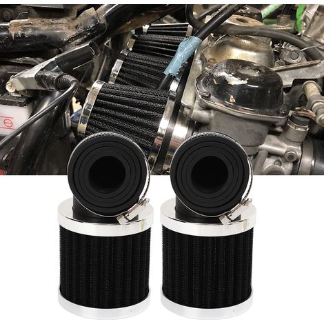 Universeller 90°-Winkelluftfilter (28–48 mm) für Motorräder (2er-Pack), kompatibel mit 50-cm³-, 70-cm³-, 90-cm³- und 125-cm³-Modellen. Erhältlich in Silber und Schwarz. (1/5)
