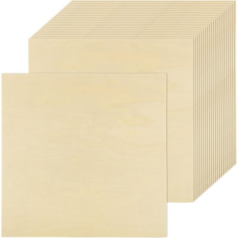 Lot de 25 plaques de contreplaqué, 300 x 300 x 1,5 mm, pour travaux manuels, contreplaqué, bois de tilleul non traité, panneaux d'aggloméré, pour bricolage, modélisme, gravure au laser (1/5)
