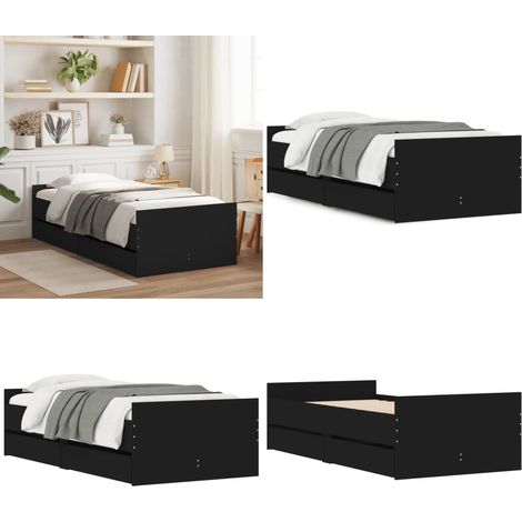 Bettgestell mit Schubladen Schwarz 90x190 cm - Bettesrahmen - Doppelbett - Holzbettwäsche - Schrankbett - Boxspringbett - Home & Living