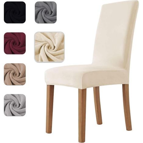 Housse de Chaise 4 pièces in Velours Extensible.Housse Chaise Salle à Manger Universel Cuisine Salon Extrêmement Doux Confortable (1/5)
