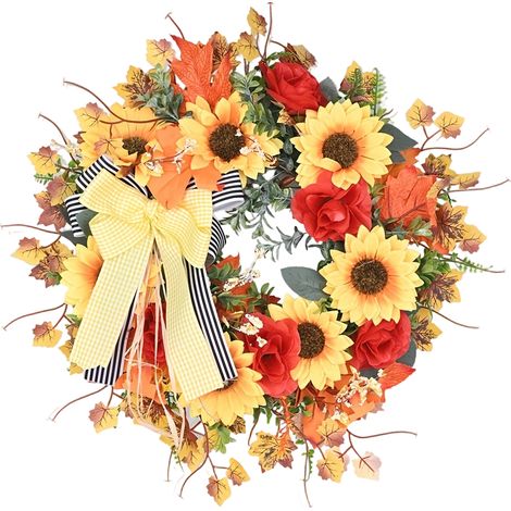Sonnenblumenkranz im Landhausstil, französischer Kranz, künstliche Blumen, Willkommensschild, Girlande zum Aufhängen, Türdekoration für Zuhause, Party, 40 cm, Neu. (1/5)