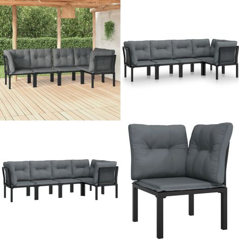 5-tlg. Garten-Lounge-Set Schwarz und Grau Poly Rattan - Gartengeräte - Gartenmöbel - Loungesessel - Outdoor Möbel - Rattanmöbel - Home & Living
