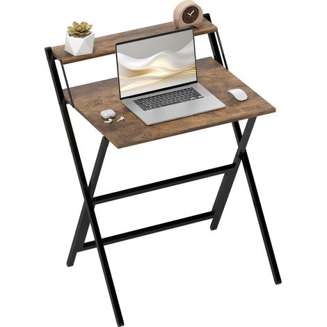 Klappbarer Schreibtisch 65,5 x 45 cm mit Ablagefach für Schlafzimmer und kleine Räume, rustikal braun