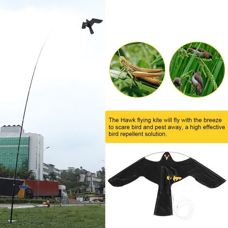Cerf-volant effaroucheur extensible en forme de faucon avec mât télescopique de 7 m (1/5)