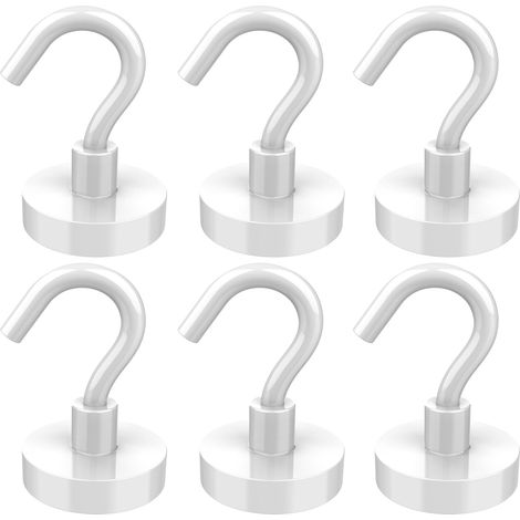 Magnetische Haken, 36 kg Haltekraft, 32 mm Durchmesser, 6 Stück, kein Bohren erforderlich, magnetische Haken für Küche, Büro, Werkstatt, Montage
