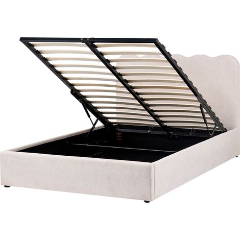 Cama con somier de tela 140 x 200 cm con cabecero espacio almacenaje elevable beige claro Nanterre (1/5)
