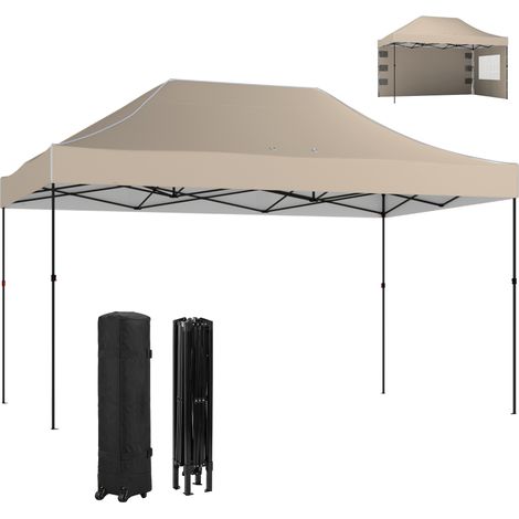 Faltbarer Gartenschuppen mit Seitenwänden und Fenstern, 2,9 x 4,3 m, Metall und Oxford-Gewebe, Sandbraun