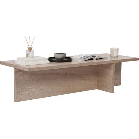 Couchtisch Marmoroptik, Rechteckig, Tischplatte aus Edelfurnier, Weiße Platte, 120x45x30h cm Weiß Marmor