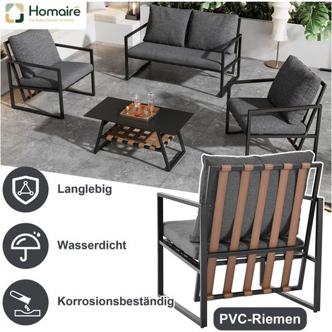 HOMAIRE Garnitur de salon de jardin pour 4 personnes avec canapé, table basse et coussins, housse en tissu amovible et lavable, noir
