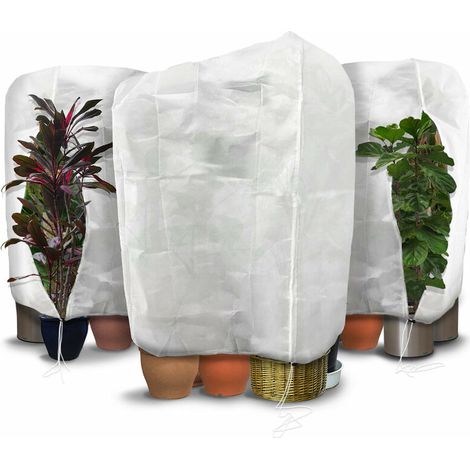 Set of 3 Winter Plant Covers with Drawstring and Zipper, 80g/m² Polypropylene, 200x240cm, White (1/4)