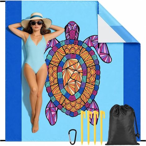 XXL Grand Tapis de Plage Imperméable Couverture de Plage Anti Sable Natte de Plage Couverture de Pique-Nique avec 4 Coins de Fixation Ultra légère pour Camping Picnic Parc Voyage (1/5)