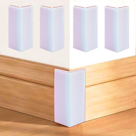 Lot de 4 blocs de protection autocollants pour plinthe - En caoutchouc épais - Blanc (1/5)