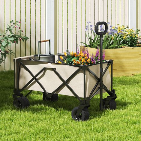 Chariot de jardin pliable, capacité de charge 100 kg, avec bâche amovible, 90 x 48 x 92 cm, beige