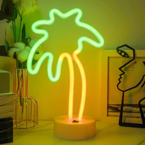 Lumière de palmier de coco, lumière LED au néon de palmier, alimentée par batterie/USB, néon palmier de coco avec base, décoration pour fête d'anniversaire, chambre à coucher, table, cadeaux (1/5)
