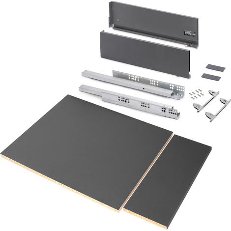Emuca Kit di cassetti per cucina o bagno Vertex con regolazione 3D, altezza 178 mm, con pannelli inclusi, modulo 450 mm, Grigio antracite