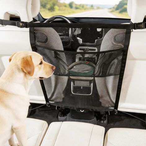 Universal Dog Guard 69 cm x 57 cm Adjustable Dog Guard with Storage Pockets, Boot and Back Seat Divider, Dog Safety Barrier (1/5)