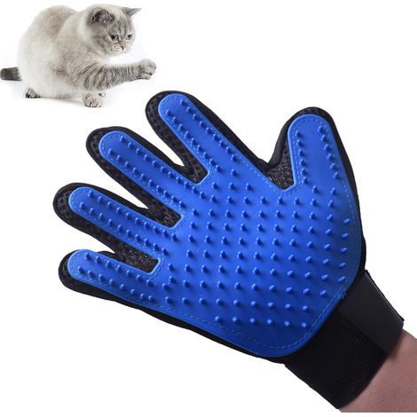 Gant Chat Brossage Gant Poil Chat en Silicone 4 en 1,Brossage,(Bleu,Main Droite)Massage,Bain et Récupération des Poils Gant Brosse Chien Gant Poil Chien