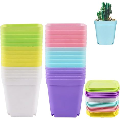 30 Pieces Mini Plastic Flower Pots, 7 cm Potting Pot, Perforated Bottom Plastic Pot, Nursery Pots with Tray, Seedling Buckets for Seedlings, Succulents and Small Plants (1/5)