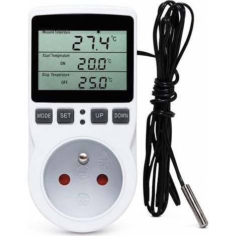 Prise Thermostat, 220V Regulateur Température Numérique, Thermostat Prise Thermostat avec Sonde, pour Serre, Aquarium, Couveuse (Prise FR) (1/5)