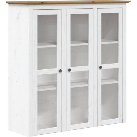 Buffet  Armoire avec portes vitrées BODO blanc marron bois pin massif (1/5)