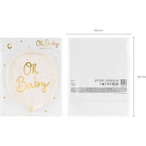 Platos para Baby Shower, Oh Baby, Beige, 17,5x22cm, 6 uds. (1/5)