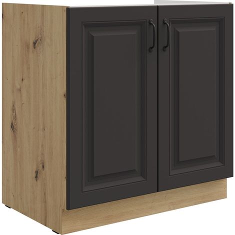 Spülenschrank 80 cm Stilo Grau + Eiche Artisan Küchenzeile Küchenblock Küche (1/5)