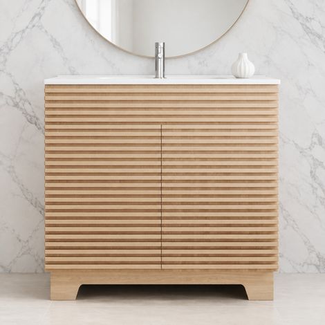 Mueble de baño con patas y lavabo integrado 91 x 46 x 80 cm, 2 puertas, natural DESVIAE (1/5)