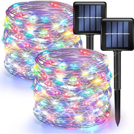 2er-Set Solar-Lichterketten, 20 m, 200 LEDs – 8 Modi, Kupferdraht – Mehrfarbig – Weihnachten, Terrasse, Baum, Party (1/5)