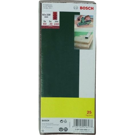 Set di fogli abrasivi per levigatrici orbitale, 25 pezzi, 8 fori, 93 x 230 mm, 60-240